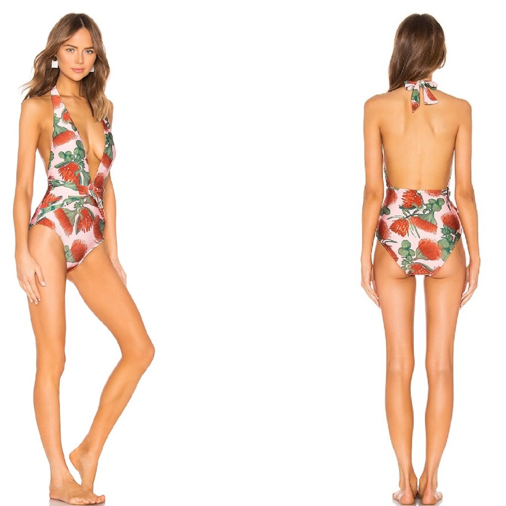 Adriana Degreas⎼NWOT Floral One Piece Pink Halter Neck Swimsuit, S - Picture 3 of 6